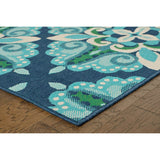 2’x3’ Blue and Green Floral Indoor Outdoor Scatter Rug