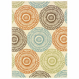 2’x4’ Beige and Blue Medallion Indoor Outdoor Scatter Rug