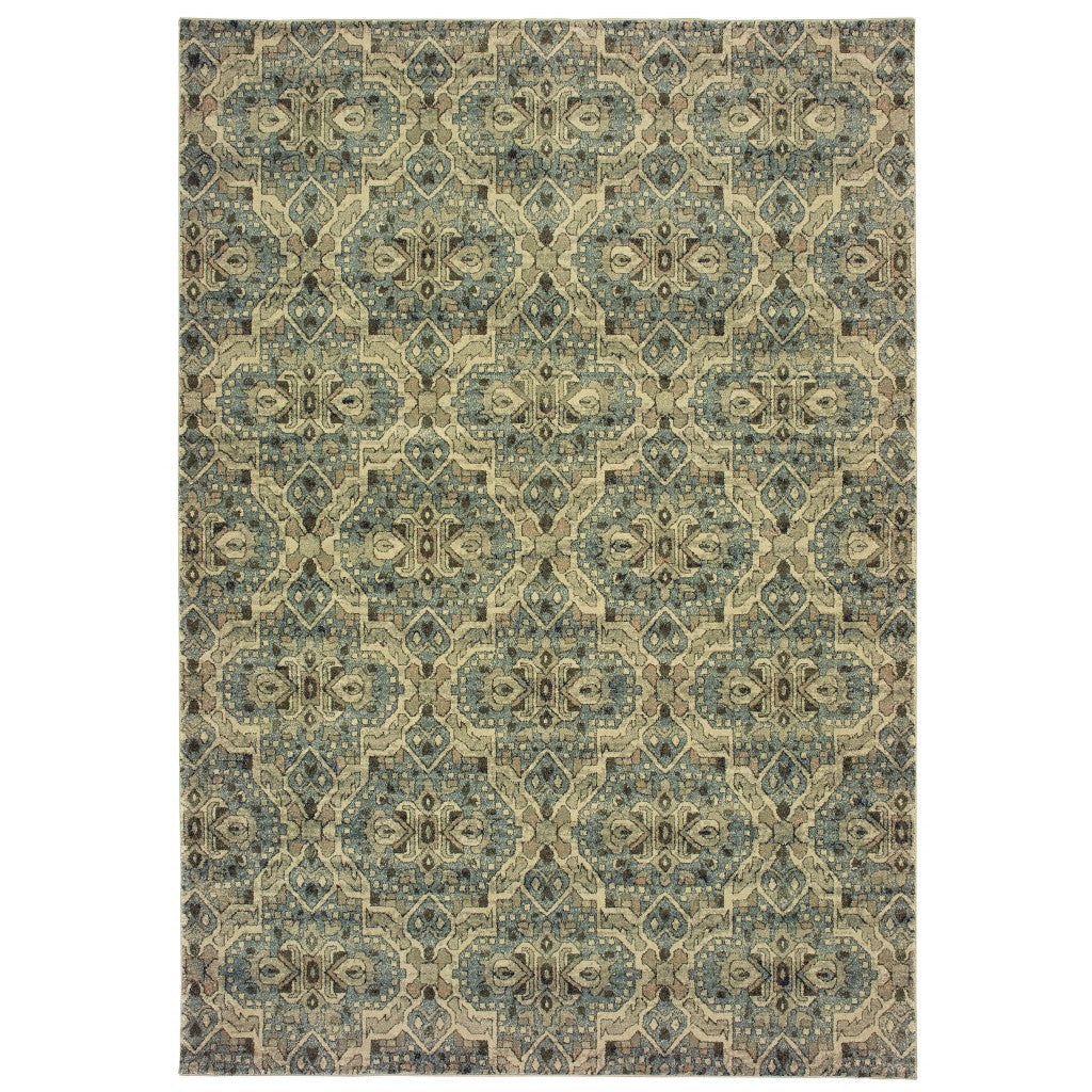 2’x3’ Ivory and Blue Geometric Scatter Rug