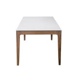 Haldis 71" Dining Table in White Ceramic Glass and Walnut