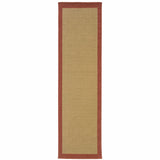 Beige and Red Plain Indoor Outdoor Runner Rug