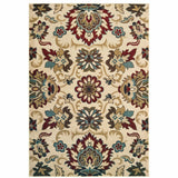 3’x5’ Ivory and Red Floral Vines Area Rug