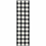 Black and Ivory Gingham Indoor Outdoor Runner Rug