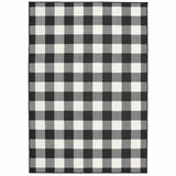 5’x8’ Black and Ivory Gingham Indoor Outdoor Area Rug