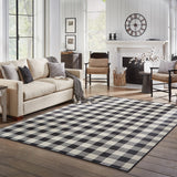 7’x10’ Black and Ivory Gingham Indoor Outdoor Area Rug