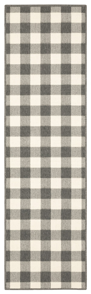 2’x8’ Gray and Ivory Gingham Indoor Outdoor Runner Rug