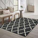 2’x8’ Black and Ivory Trellis Indoor Outdoor Runner Rug