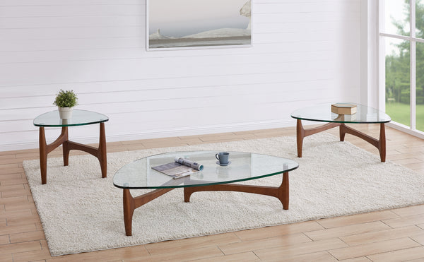Ledell 24" Side Table in Clear Glass and Walnut