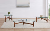 Ledell 35" Coffee Table in Clear Glass with Walnut Base