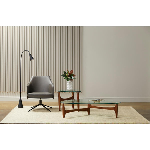 Ledell 51" Coffee Table in Clear Glass with Walnut Base