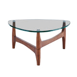 Ledell 35" Coffee Table in Clear Glass with Walnut Base