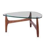 Ledell 35" Coffee Table in Clear Glass with Walnut Base