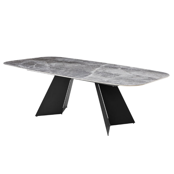 Lizarte 93" Dining Table in Gray Ceramic with Matte Dark Gray Base
