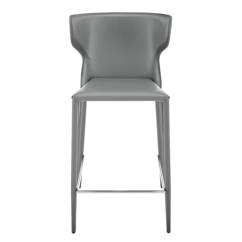 Divinia Counter Stool in Gray Regenerated Leather - Set of 2