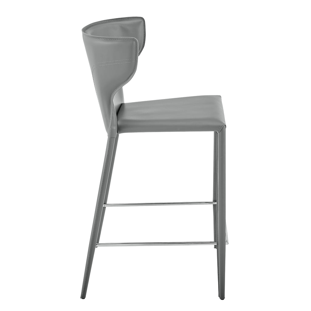 Divinia Counter Stool in Gray Regenerated Leather - Set of 2