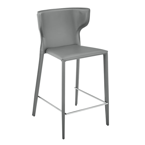 Divinia Counter Stool in Gray Regenerated Leather - Set of 2