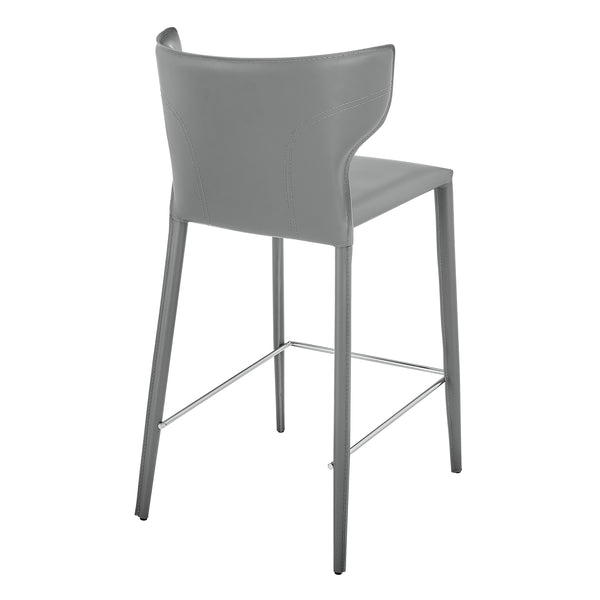 Divinia Counter Stool in Gray Regenerated Leather - Set of 2