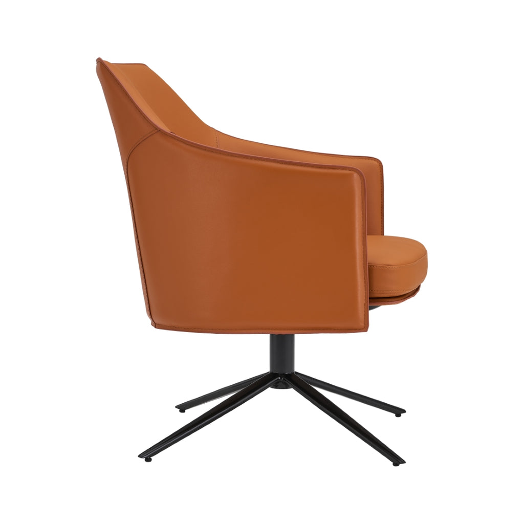Signa Lounge Chair in Cognac Leatherette and Regenerated Leather with Black Steel Base