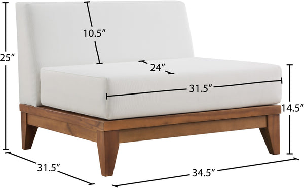 Rio Acacia Wood / Waterproof Fabric / Quick Dry Foam Contemporary Off White Waterproof Fabric Outdoor Patio Modular Armless Chair - 34.5" W x 31.5" D x 25" H