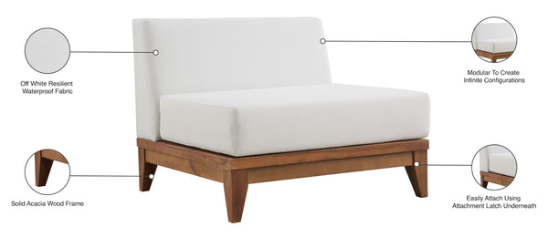 Rio Acacia Wood / Waterproof Fabric / Quick Dry Foam Contemporary Off White Waterproof Fabric Outdoor Patio Modular Armless Chair - 34.5" W x 31.5" D x 25" H