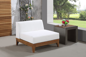 Rio Acacia Wood / Waterproof Fabric / Quick Dry Foam Contemporary Off White Waterproof Fabric Outdoor Patio Modular Armless Chair - 34.5" W x 31.5" D x 25" H