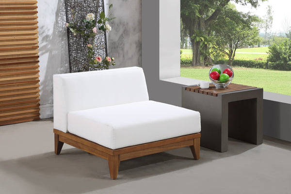 Rio Acacia Wood / Waterproof Fabric / Quick Dry Foam Contemporary Off White Waterproof Fabric Outdoor Patio Modular Armless Chair - 34.5" W x 31.5" D x 25" H