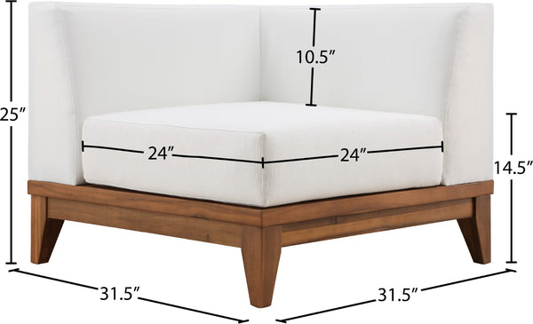 Rio Acacia Wood / Waterproof Fabric / Quick Dry Foam Contemporary Off White Waterproof Fabric Outdoor Patio Modular Corner Chair - 31.5" W x 31.5" D x 25" H