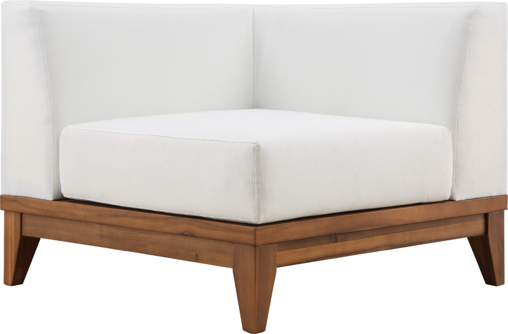 Rio Acacia Wood / Waterproof Fabric / Quick Dry Foam Contemporary Off White Waterproof Fabric Outdoor Patio Modular Corner Chair - 31.5" W x 31.5" D x 25" H