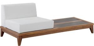 Rio Acacia Wood / Waterproof Fabric / Concrete / Quick Dry Foam Contemporary Off White Waterproof Fabric Outdoor Patio Modular Chair w/ Integrated Table - 63" W x 31.5" D x 25" H