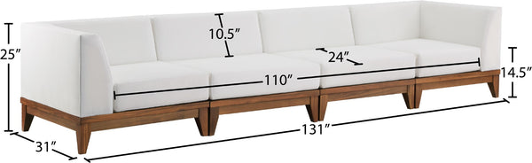 Rio Acacia Wood / Waterproof Fabric / Quick Dry Foam Contemporary Off White Waterproof Fabric Outdoor Patio Modular Sofa - 131" W x 31" D x 25" H
