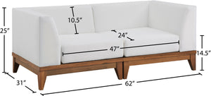 Rio Acacia Wood / Waterproof Fabric / Quick Dry Foam Contemporary Off White Waterproof Fabric Outdoor Patio Modular Sofa - 62" W x 31" D x 25" H