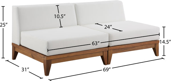 Rio Acacia Wood / Waterproof Fabric / Quick Dry Foam Contemporary Off White Waterproof Fabric Outdoor Patio Modular Sofa - 69" W x 31" D x 25" H