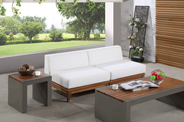 Rio Acacia Wood / Waterproof Fabric / Quick Dry Foam Contemporary Off White Waterproof Fabric Outdoor Patio Modular Sofa - 69" W x 31" D x 25" H