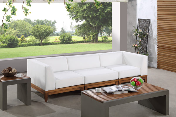 Rio Acacia Wood / Waterproof Fabric / Quick Dry Foam Contemporary Off White Waterproof Fabric Outdoor Patio Modular Sofa - 96.5" W x 31" D x 25" H
