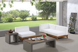 Rio Acacia Wood / Waterproof Fabric / Concrete / Quick Dry Foam Contemporary Off White Waterproof Fabric Outdoor Patio Modular Sectional - 94" W x 65.5" D x 25" H