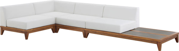 Rio Acacia Wood / Waterproof Fabric / Concrete / Quick Dry Foam Contemporary Off White Waterproof Fabric Outdoor Patio Modular Sectional - 128.5" W x 65.5" D x 25" H