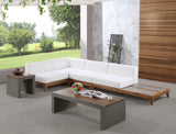 Rio Acacia Wood / Waterproof Fabric / Concrete / Quick Dry Foam Contemporary Off White Waterproof Fabric Outdoor Patio Modular Sectional - 128.5" W x 65.5" D x 25" H