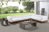 Rio Acacia Wood / Waterproof Fabric / Quick Dry Foam Contemporary Off White Waterproof Fabric Outdoor Patio Modular Sectional - 131" W x 96.5" D x 25" H