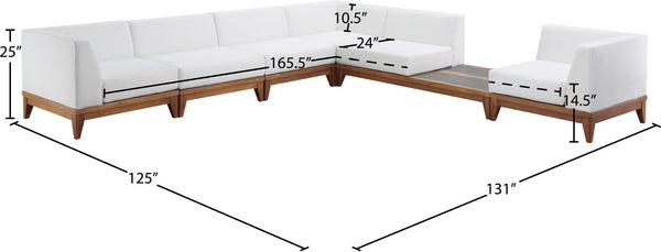 Rio Acacia Wood / Waterproof Fabric / Quick Dry Foam Contemporary Off White Waterproof Fabric Outdoor Patio Modular Sectional - 131" W x 125" D x 25" H