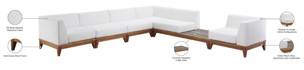 Rio Acacia Wood / Waterproof Fabric / Quick Dry Foam Contemporary Off White Waterproof Fabric Outdoor Patio Modular Sectional - 131" W x 125" D x 25" H