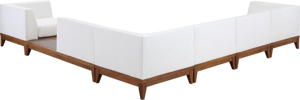 Rio Acacia Wood / Waterproof Fabric / Quick Dry Foam Contemporary Off White Waterproof Fabric Outdoor Patio Modular Sectional - 131" W x 125" D x 25" H