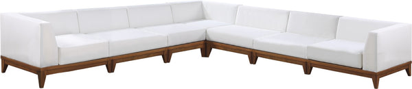 Rio Acacia Wood / Waterproof Fabric / Quick Dry Foam Contemporary Off White Waterproof Fabric Outdoor Patio Modular Sectional - 131" W x 131" D x 25" H