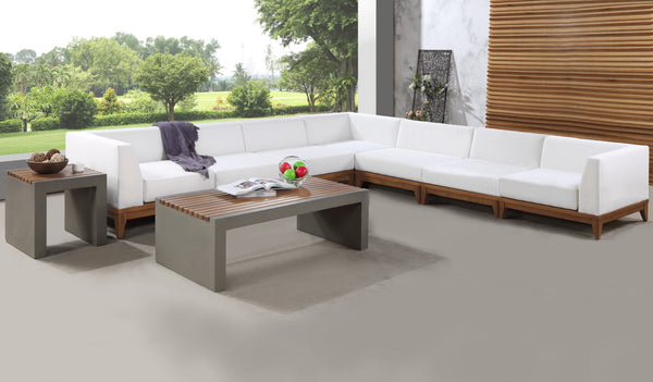 Rio Acacia Wood / Waterproof Fabric / Quick Dry Foam Contemporary Off White Waterproof Fabric Outdoor Patio Modular Sectional - 131" W x 131" D x 25" H