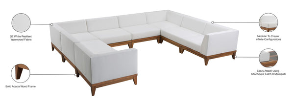 Rio Acacia Wood / Waterproof Fabric / Quick Dry Foam Contemporary Off White Waterproof Fabric Outdoor Patio Modular Sectional - 131" W x 96.5" D x 25" H