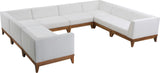 Rio Acacia Wood / Waterproof Fabric / Quick Dry Foam Contemporary Off White Waterproof Fabric Outdoor Patio Modular Sectional - 131" W x 96.5" D x 25" H