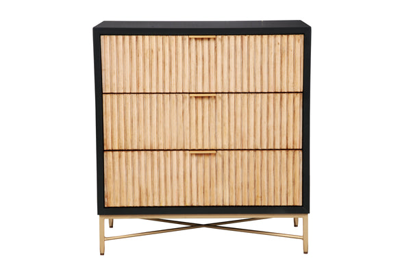 Larsen Small Chest in Black & Natural - Mahogany, Gold Accents, Felt Lined Drawer & Stylish Design