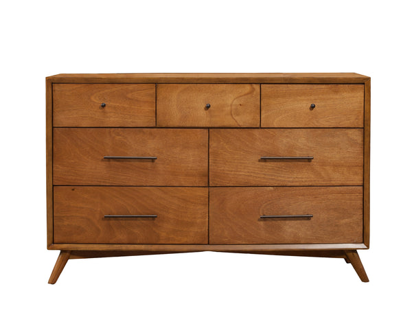 Alpine Furniture Flynn Mid Century Modern 7 Drawer Dresser, Acorn 966-03 Acorn Mahogany Solids & Okoume Veneer 56 x 19 x 36.5