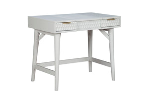 White Pearl Bedroom Vanity - Contemporary Mahogany Design with Textured Drawers & Hidden Mirror Storage