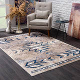 2’ x 5’ Beige and Blue Boho Chic Area Rug