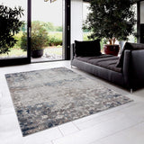4’ x 6’ Navy and Beige Distressed Vines Area Rug